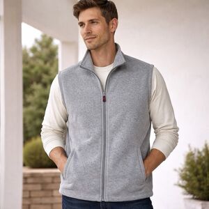 Saddlebred Men’s Gray Fleece Zip Vest L Classic Normcore Preppy Casual